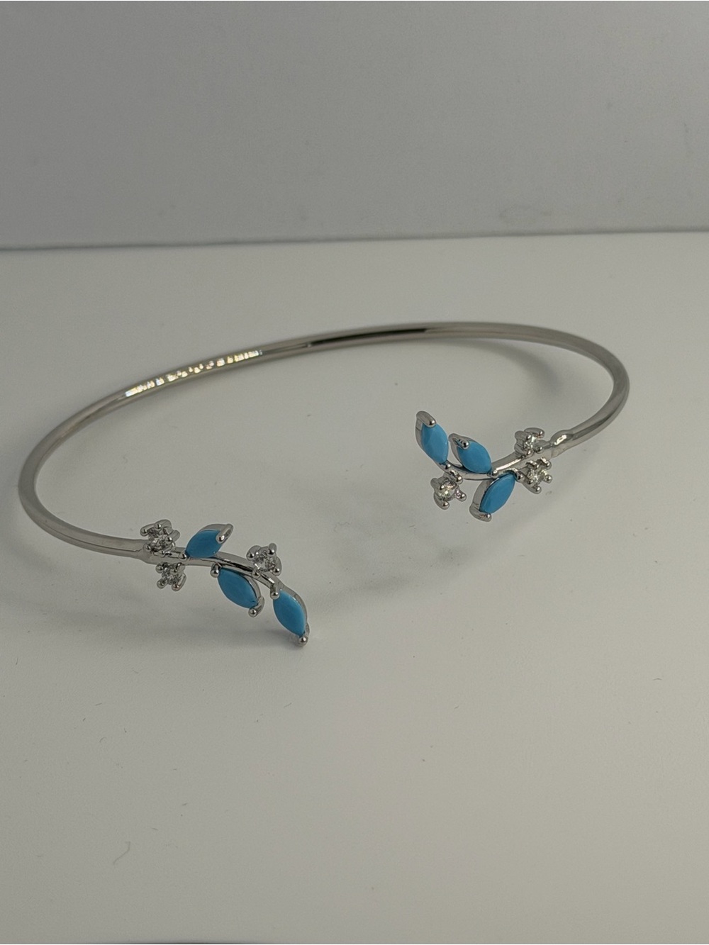 Silver Cuff Bracelet with Turquoise Stone Accents